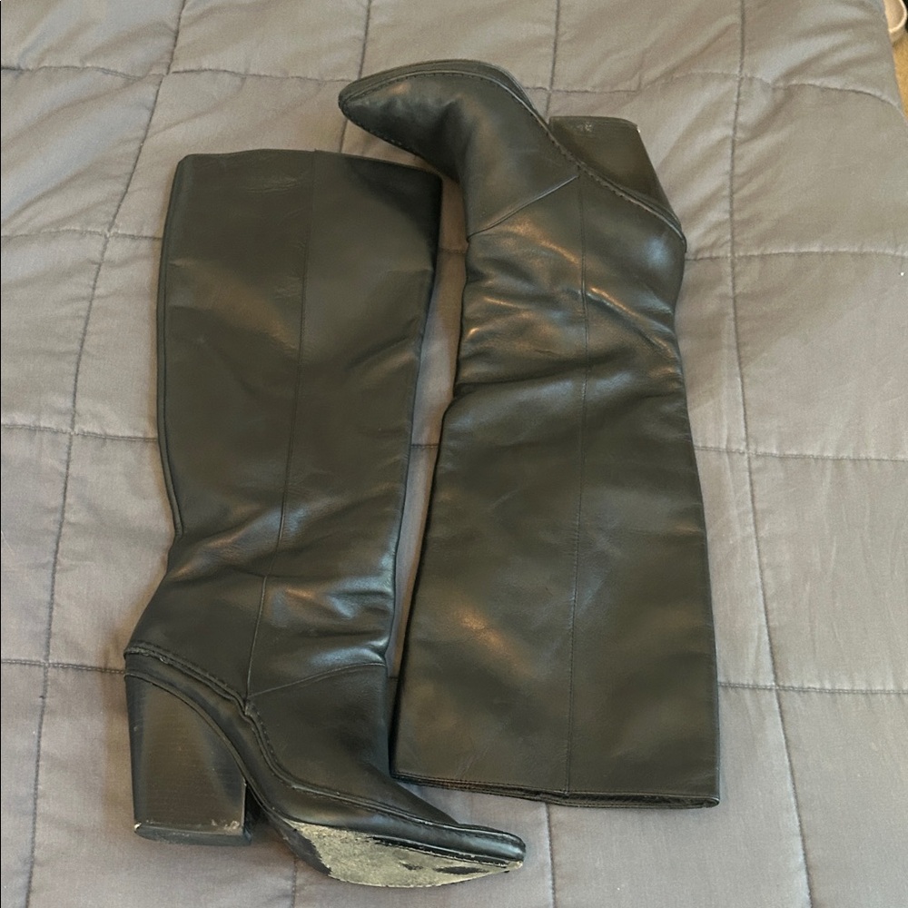 Tory Burch Lilia Black Over-the-Knee Boots Leather Riding Boots Side Zipsize 8.5